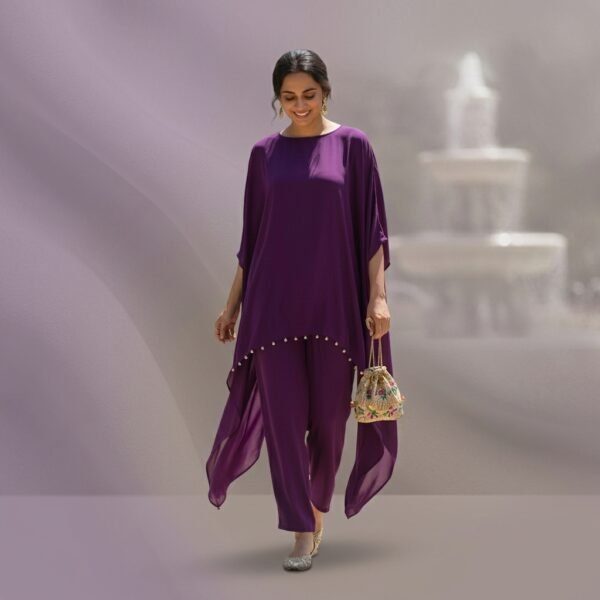 Purple Georgette Embellished Kurti Set for Women