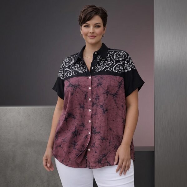 Black And Mauve Printed Oversized Shirt For Women