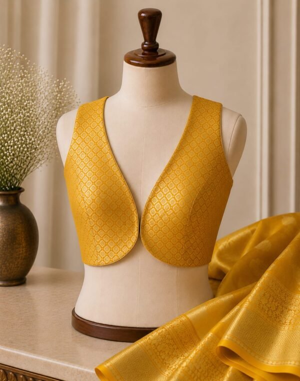 sabyasachi cut Yellow  Brocade blouse with sleeveless