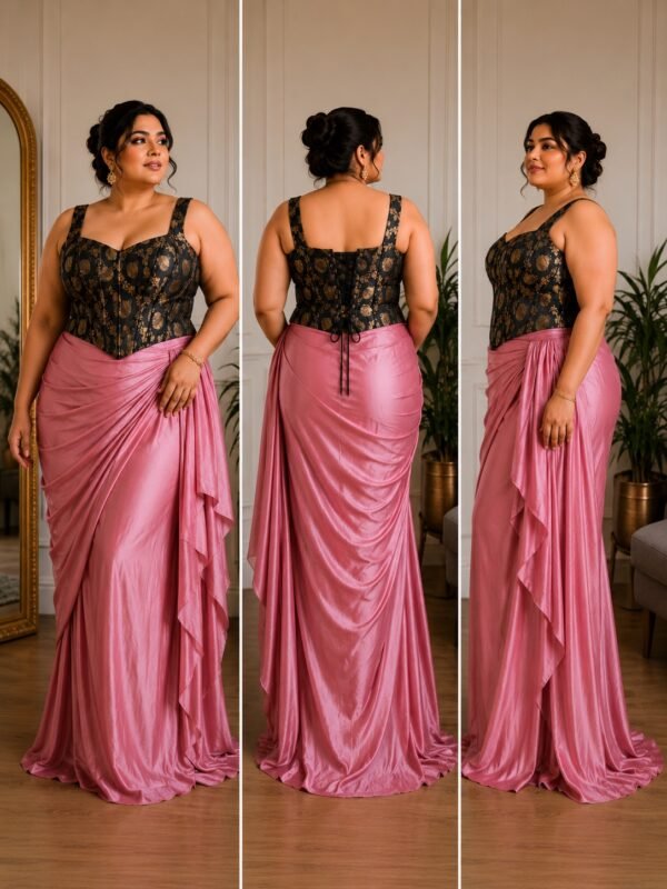 Plus Size Black Brocade Corset Blouse with Boning