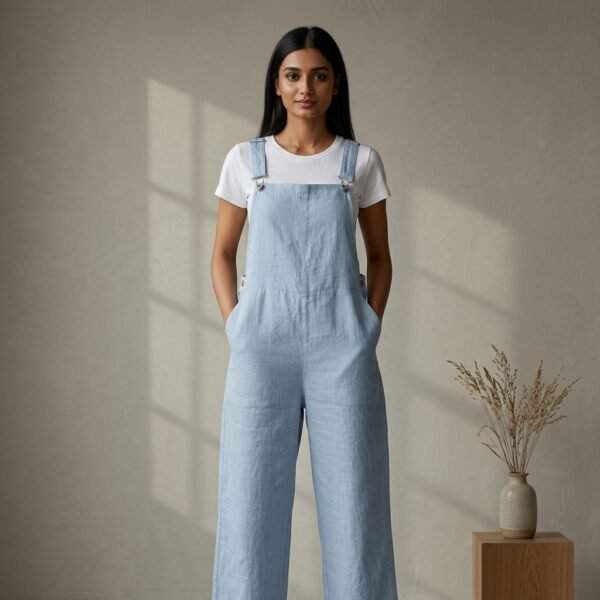 Light Blue Linen Dungaree for Women