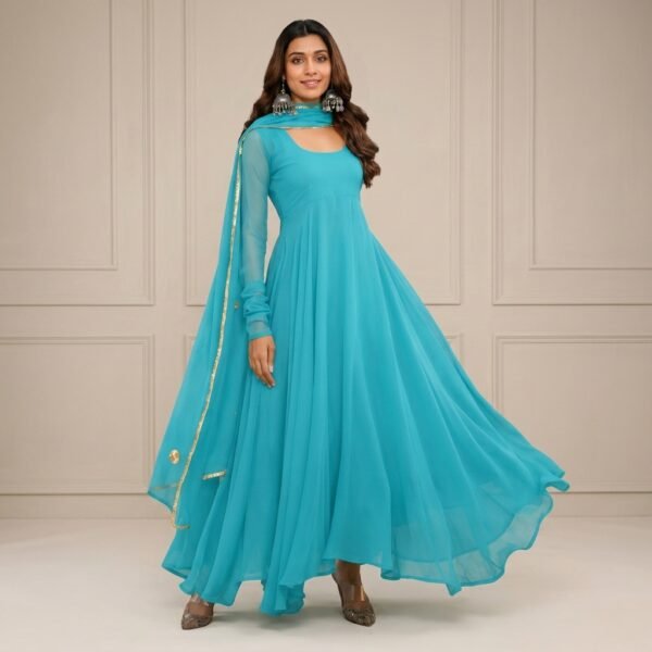 Turquoise Georgette Anarkali Suit Set for Women