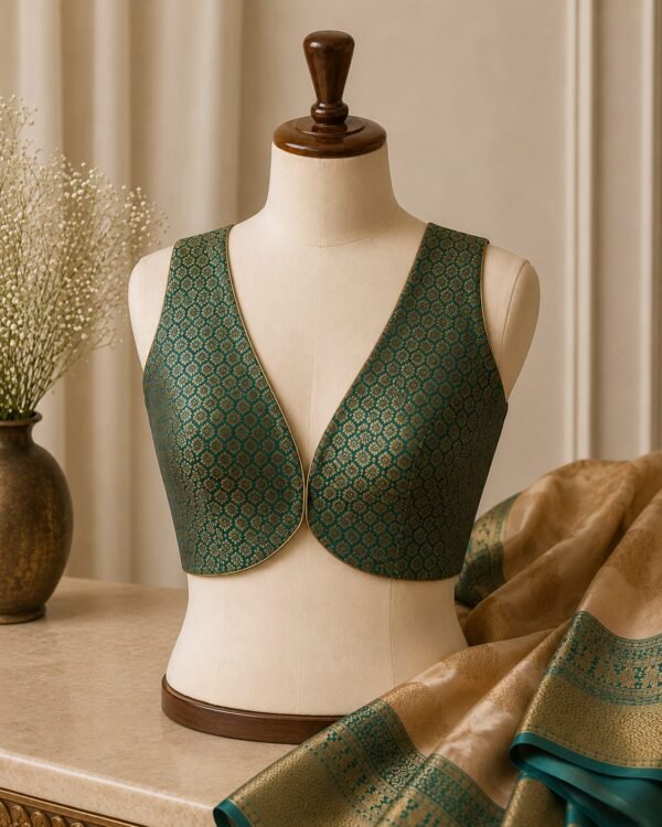 sabyasachi cut Green Brocade blouse sleeveless