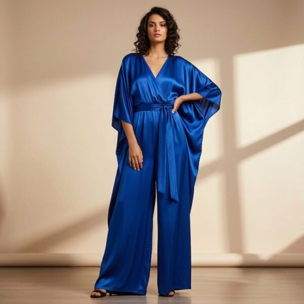 Blue Satin Kimono Style Jumpsuit for Women