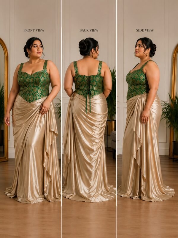 Plus Size Green Brocade Corset Blouse with Boning