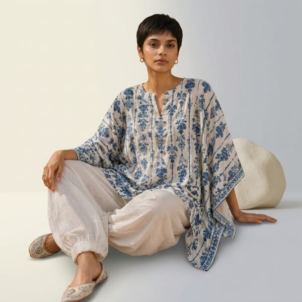 Blue Floral Print Cotton Kurta Set for Women