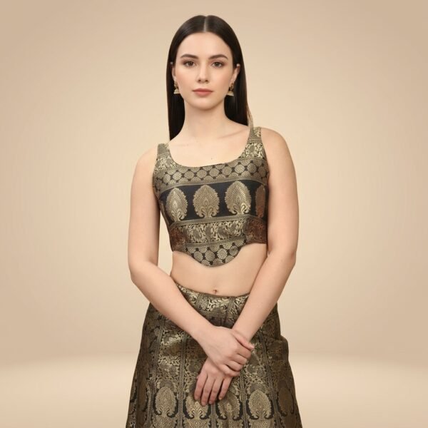 Black And Gold brocade stiff corset blouse For Women