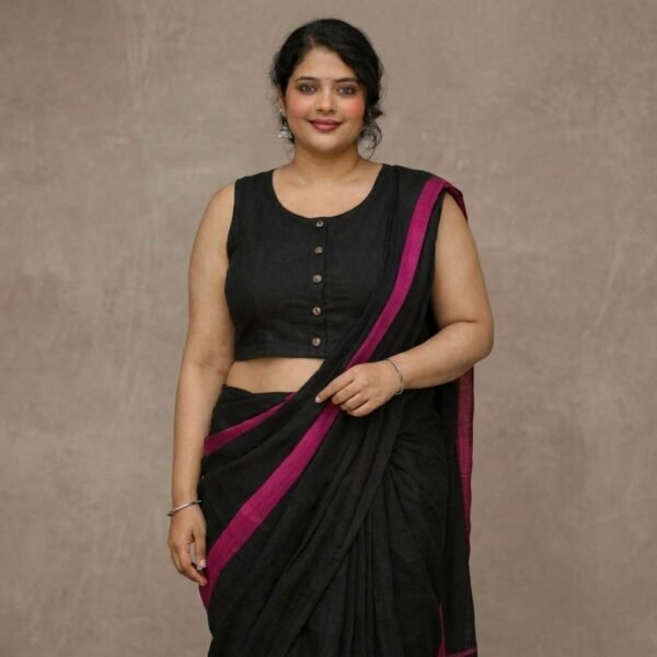 Black linen Cotton Sleeveless Saree Blouse