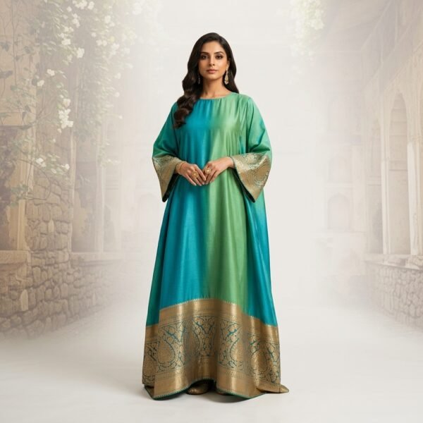 Turquoise Silk Blend Anarkali Kurta for Women