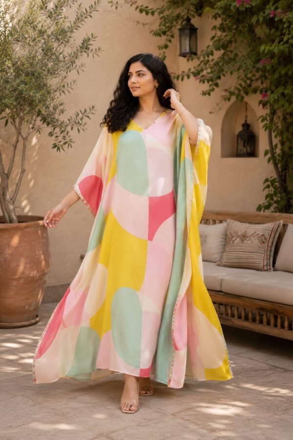 Pure soft satin Digital printed KAFTAN