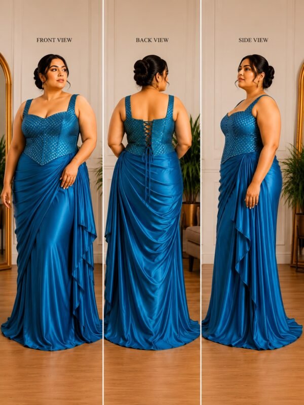Plus Size Teal Corset Blouse with Boning