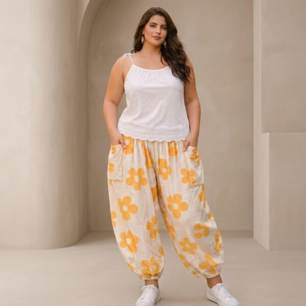 Yellow Floral Print Wide Leg balloonPants for Women