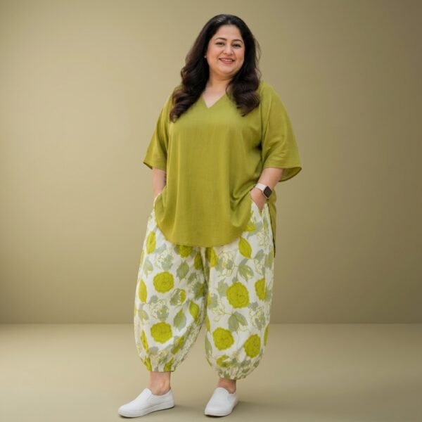 Olive Green Rayon Printed Tunic And Palazzo Set For Women
