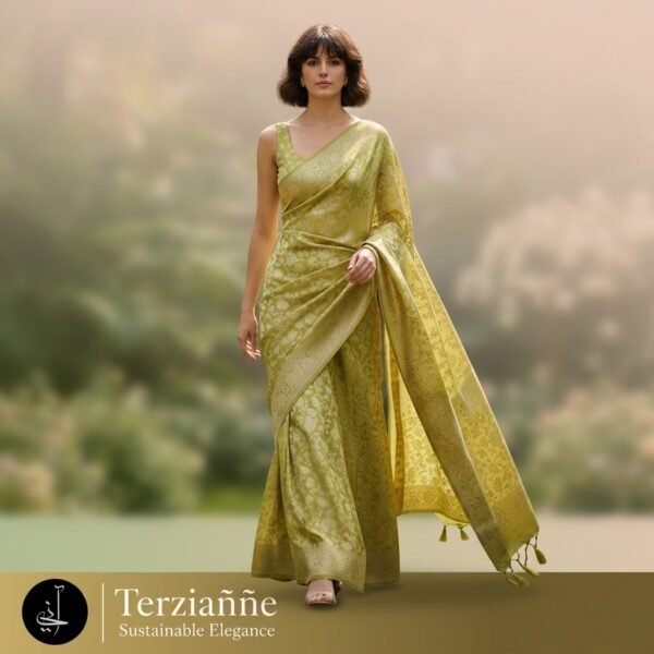 Lime Green Brocade Saree for Women