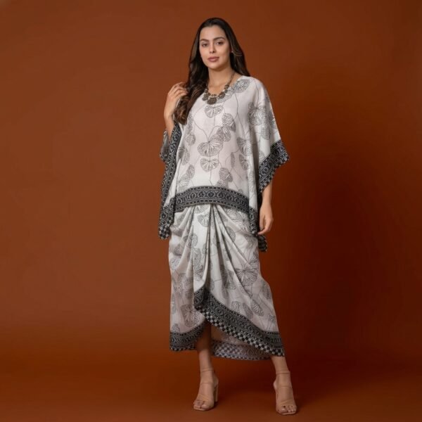 White Butterfly Print Kaftan Dress for Women