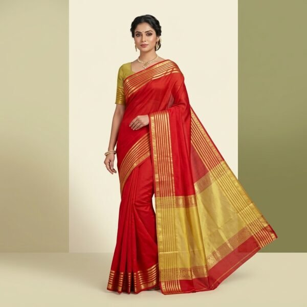 Olive green &Maroon And Gold Mysore crape Silk Traditional Saree With Zari Border