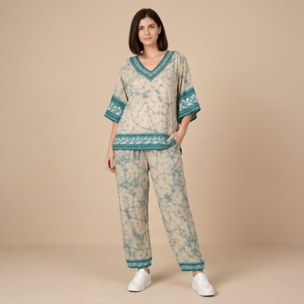 Tie Dye Cotton V-Neck Kaftan Lounge Set for Women