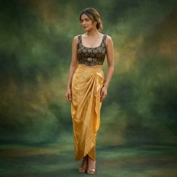 Dark Green Brocade Square Neck Sleeveless corset stiff Blouse for Women