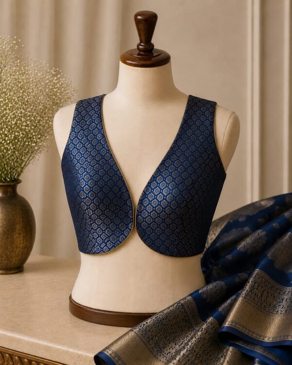 sabyasachi cut navy blue Brocade blouse with sleeveless