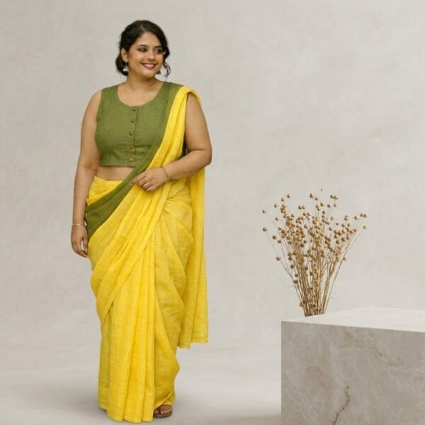 Olive Green Cotton Sleeveless Blouse with Button Detail for Women