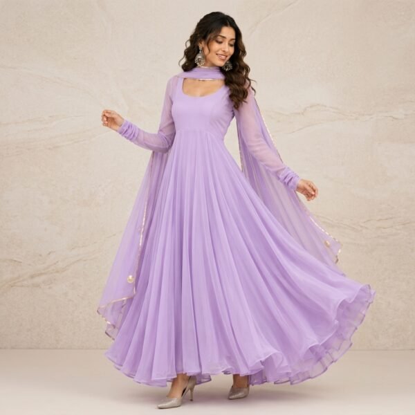 Lavender Georgette Flared Anarkali Gown for Women