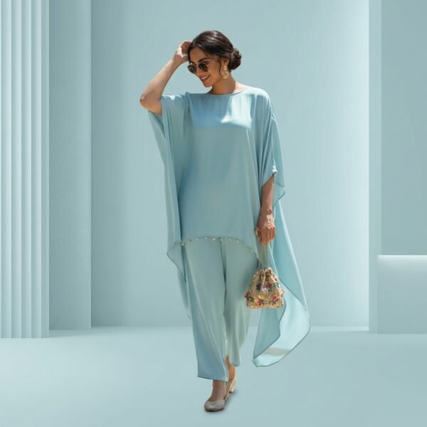 Blue Chiffon Kaftan Style Suit Set for Women