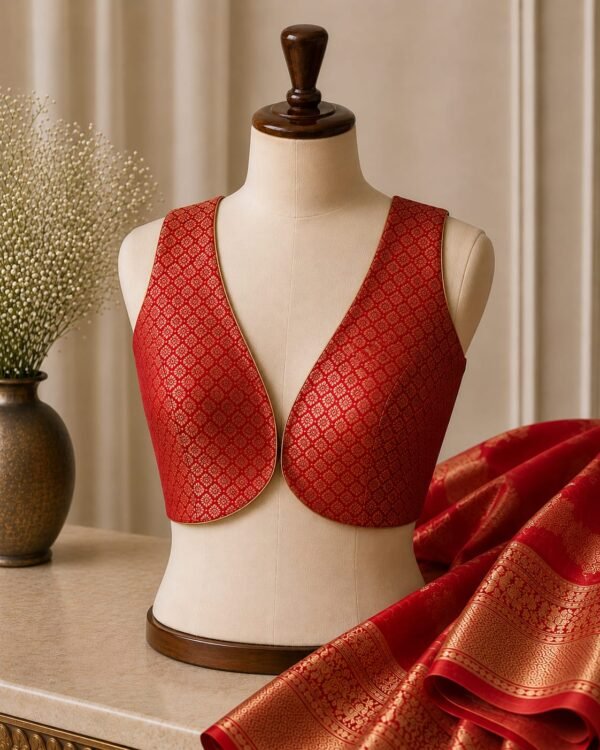 sabyasachi cut RED Brocade blouse  sleeveless