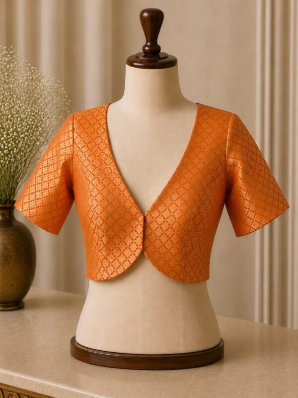 sabyasachi cut orange Brocade blouse with sleeves