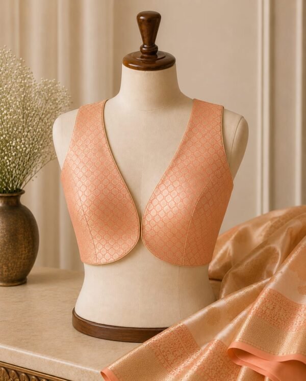 sabyasachi cut peach Brocade blouse  sleeveless