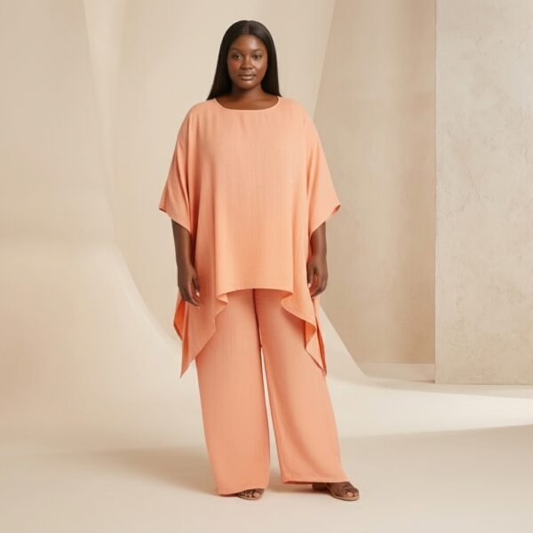 Peach Lightweight Poncho Top And Palazzo Set For Women