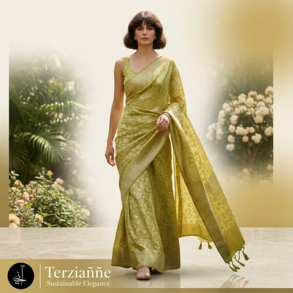 Lime Green Silk Embroidered Saree for Women