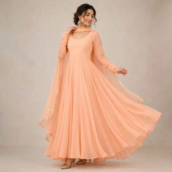 Peach Georgette Flared Anarkali long Kurta for Women