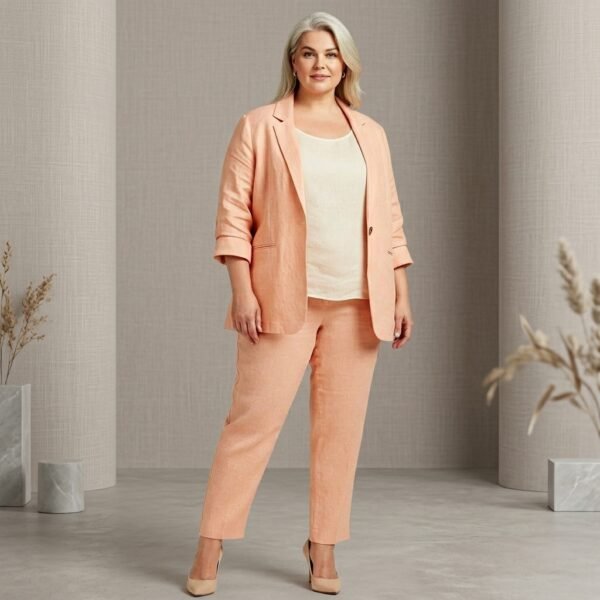 Peach Linen cotton Formal Blazer And Trouser Suit Set For Women