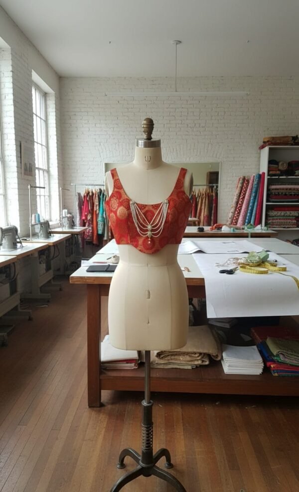 Red Brocade blouse corset type