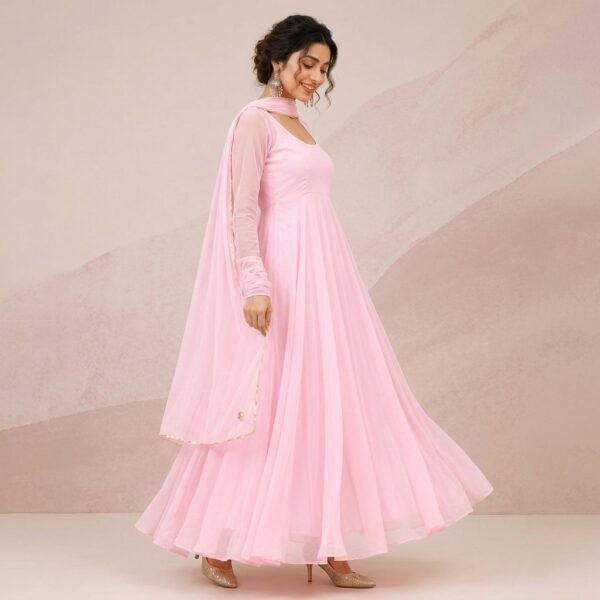 Baby Pink Georgette Flared Anarkali Kurta Set for Women