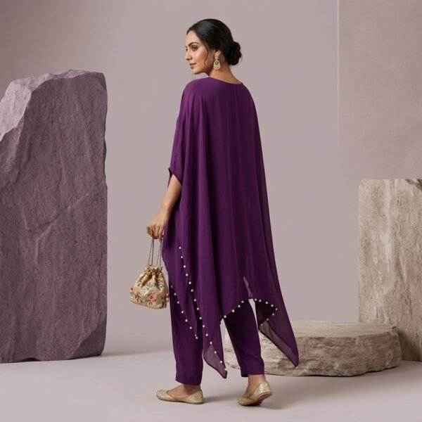 Purple Georgette Embellished Kurti Set for Women