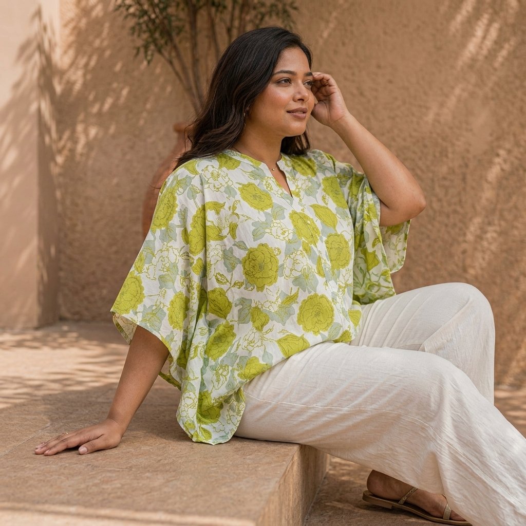 Green Floral Print Oversized Top for Women - Image 2