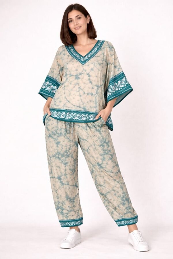 Tie Dye Cotton V-Neck Kaftan Lounge Set for Women
