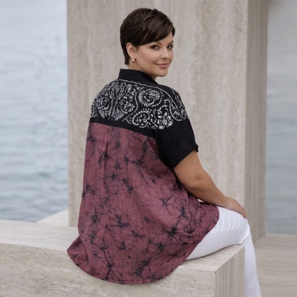 Black And Mauve Printed Oversized Shirt For Women