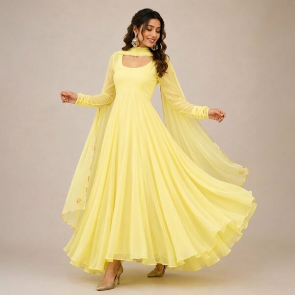 Yellow Georgette Flared Anarkali Dress for Women