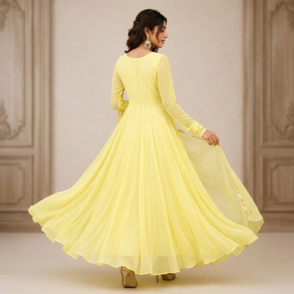 Yellow Georgette Flared Anarkali Dress for Women