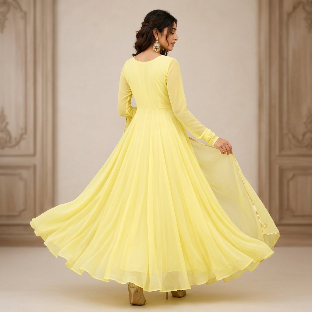 Yellow Georgette Flared Anarkali Dress for Women - Image 2