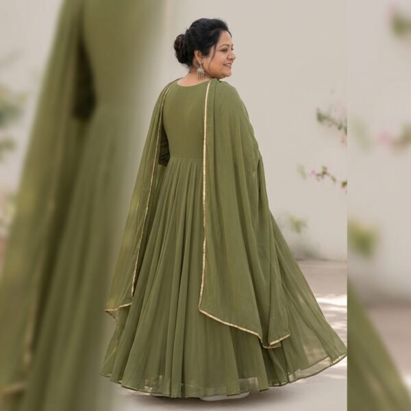Olive Green Georgette Flared Anarkali Dress for Women