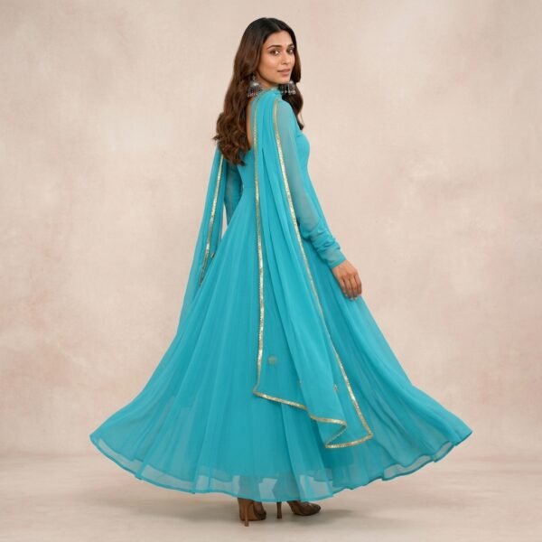 Turquoise Georgette Anarkali Suit Set for Women