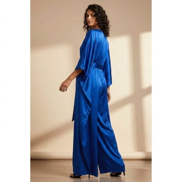 Blue Satin Kimono Style Jumpsuit for Women
