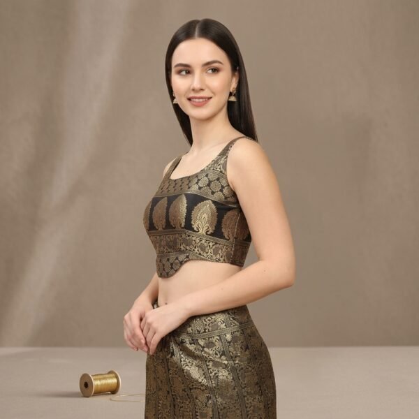 Black And Gold brocade stiff corset blouse For Women