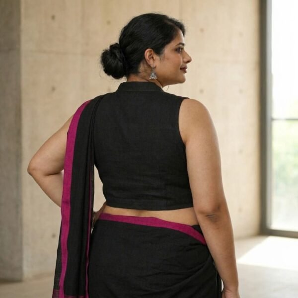 Black linen Cotton Sleeveless Saree Blouse
