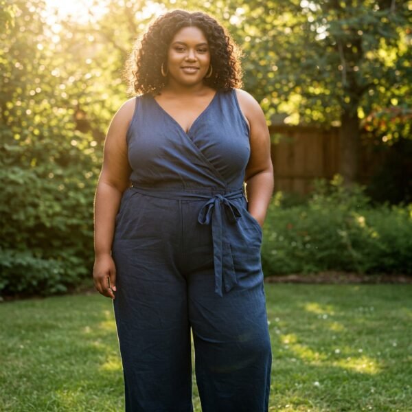 Navy Blue Sleeveless Wrap Jumpsuit for Women