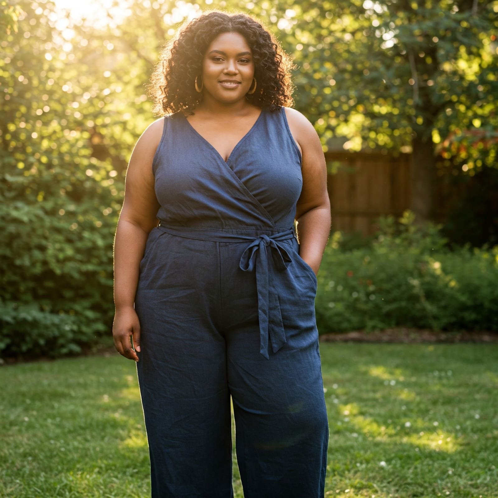 Navy Blue Sleeveless Wrap Jumpsuit for Women - Image 2