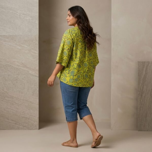 Yellow Floral Print Cotton Oversized Shirt for Women